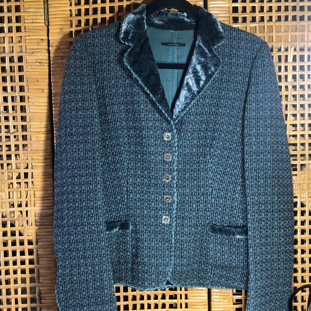 Elie Tahari Women’s Teal 100% Virgin Wool Textured Blazer Jacket, Size M